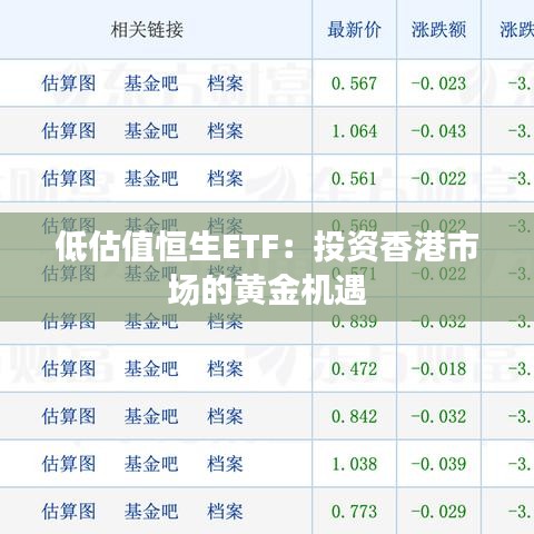 低估值恒生ETF：投資香港市場(chǎng)的黃金機(jī)遇