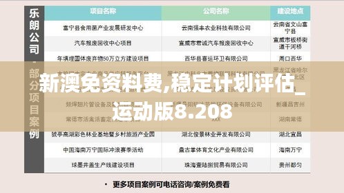 新澳免資料費,穩(wěn)定計劃評估_運動版8.208