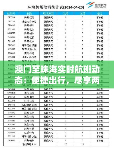 澳門至珠海實(shí)時(shí)航班動態(tài)：便捷出行，盡享兩地風(fēng)情