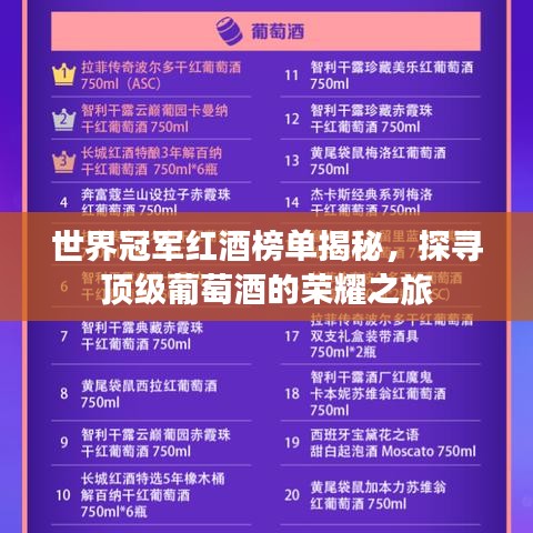 世界冠軍紅酒榜單揭秘，探尋頂級葡萄酒的榮耀之旅
