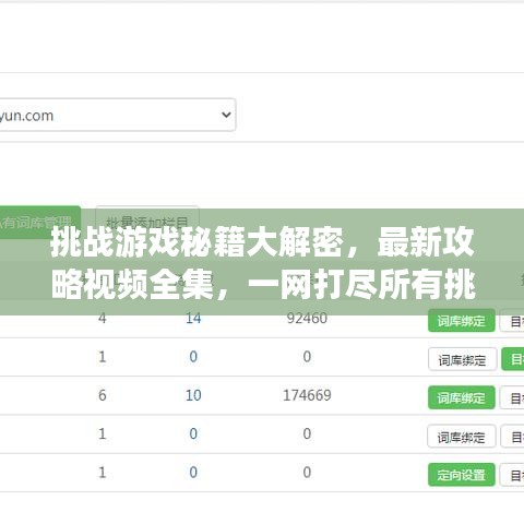 挑戰(zhàn)游戲秘籍大解密，最新攻略視頻全集，一網(wǎng)打盡所有挑戰(zhàn)關(guān)卡！