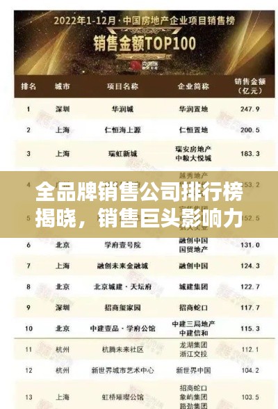 全品牌銷售公司排行榜揭曉，銷售巨頭影響力大揭秘！